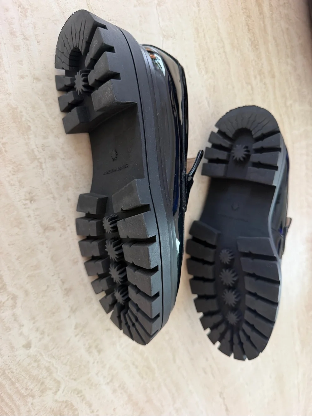 Stuart Weitzman Black Patent Leather Chunky Platform Loafers Size 6